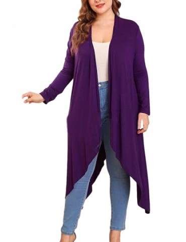 Plus Size Open Front Cardigan Purple