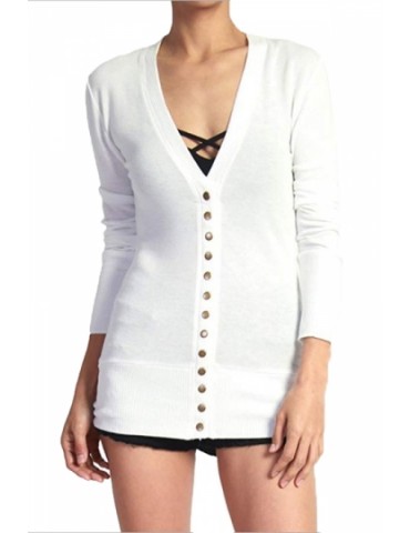 Long Sleeve Cardigan With Snap Button White