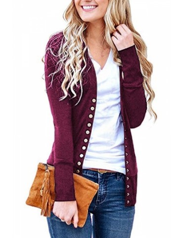 Long Sleeve Cardigan With Button Ruby