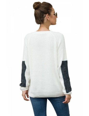 Loose Knit Sweater Color Block White