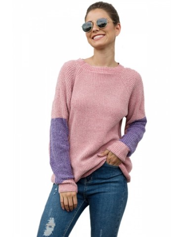 Color Block Pullover Sweater Pink