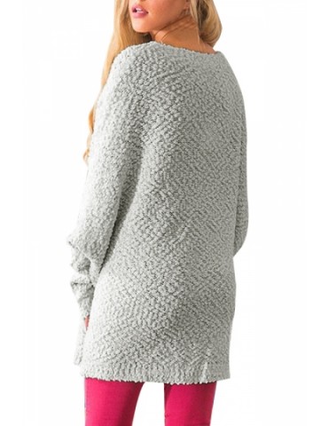 Long Sleeve Pocket Tunic Sweater Gray