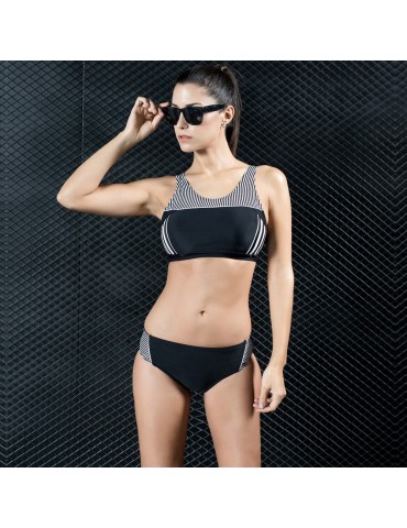 Women Sporty Tankini Set Striped Cropped Tank Top Padded Wireless Two Pieces Bikini Swimsuit Swimwear
