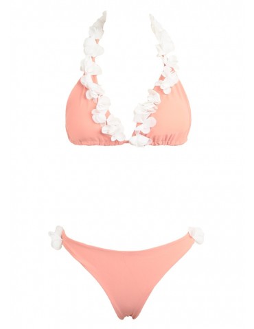 Sexy Women Bikini Set Halter 3D Flower Appliqués Bandage Wireless Bathing Suit Swimsuits Two Piece Beach Wear