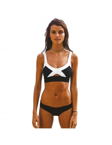 Sexy Women Contrast Color Bikini Set Backless Cutout Low Waist Swimwear Swimsuit Beach Bathing Suit