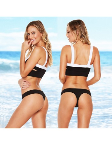 Sexy Women Contrast Color Bikini Set Backless Cutout Low Waist Swimwear Swimsuit Beach Bathing Suit