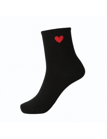 New Women Girl Socks Solid Heart-Shaped Print Breathable Stretchy Casual Sport Long Socks