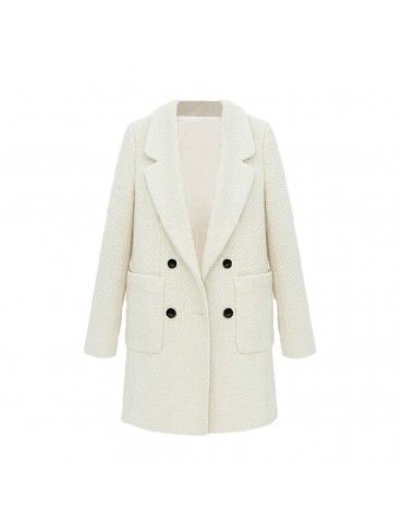 Celebrity Style New Women Coat Notched Collar Double Breasted Medium Long Slim Outerwear Beige