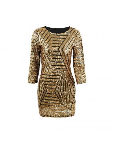 Sexy Sheer Sequins Bling Bling 3/4 Sleeve Clubwear Cocktail Party Mini Dress