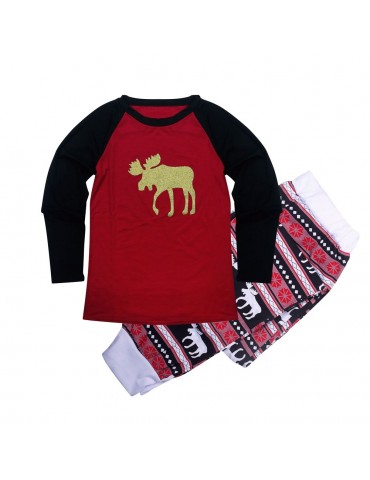 Women Christmas Family Look Pajamas Reindeer Family Matching Outfit Father Mother Kids Baby T-Shirt Pants Set Red