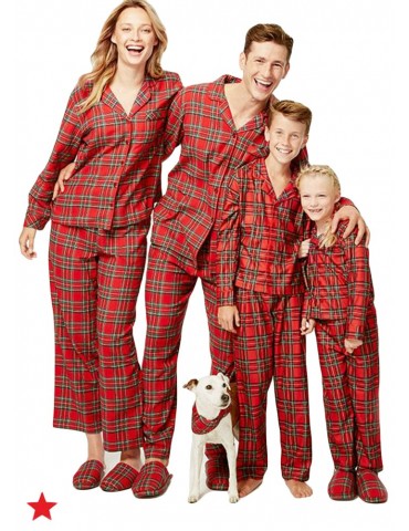 Family Dad Men Two-Piece Set Plaid Pajama Sleepwear Long Sleeves Button Casual House Wear Top Pants