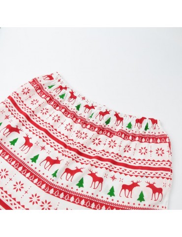 New Men Two-Piece Set Pajama Christmas Sleepwear Turn-Down Collar Long Sleeves Buttons White
