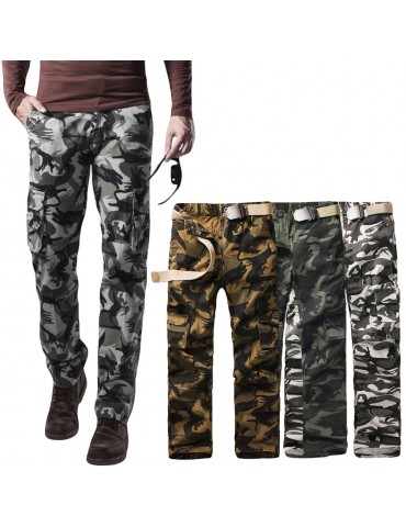 New Men Cargo Trousers Camouflage Multi-Pockets Camping Work Military Style Outdoor Casual Pants