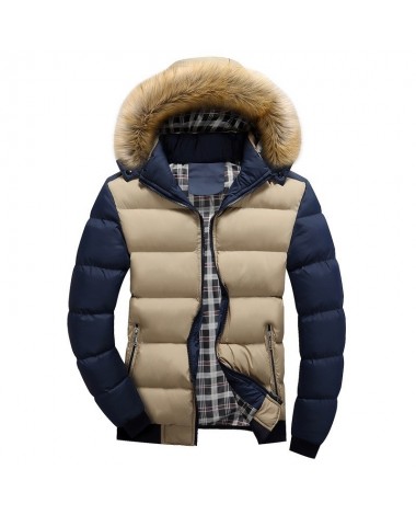 2017 men's winter feathers cotton clothes Slim youth casual hooded cotton jacket Khaki & Blue M