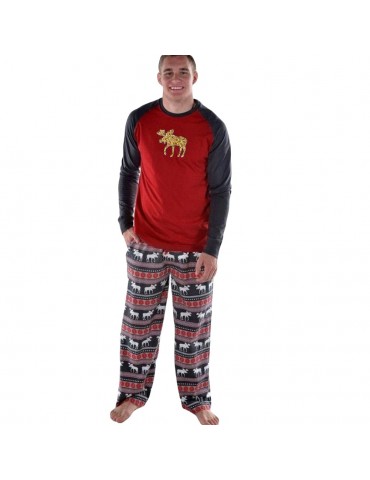 Men Christmas Family Look Pajamas Reindeer Family Matching Outfit Father Mother Kids Baby T-Shirt Pants Set Red