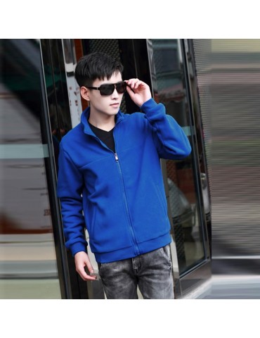 Fashion Men Thin Coat Stand Collar Long Sleeves Zipper Solid Color Casual Jacket Outerwear Blue
