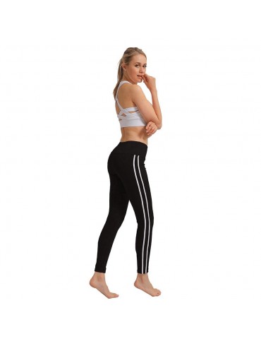 CK2177 Women Strip Yoga Pants High-waist Leggings Size L - Black