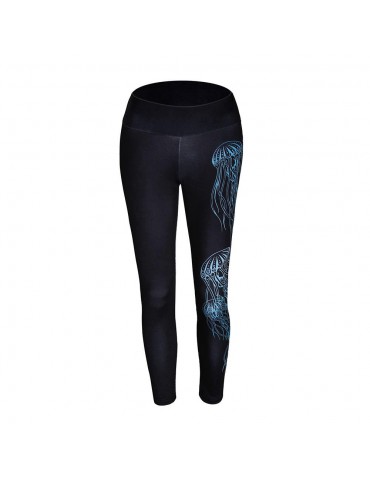 CK2246 Women Jellyfish Pattern Yoga Pants High-waist Leggings Size XL - Black