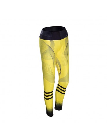 CK2245 Women Stripe Pattern Yoga Pants High-waist Leggings Size L - Yellow