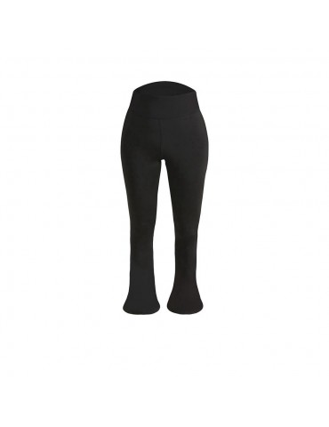 CK2218 Women Sports Fitness Yoga Pants Dance Practice Micro Horn Trousers Size 2XL - Black