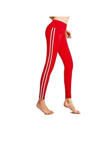 CK2177 Women Strip Yoga Pants High-waist Leggings Size S - Red