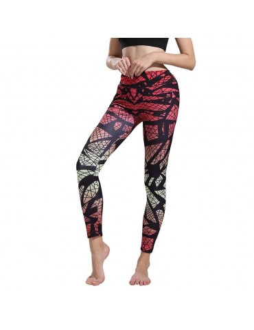 CK2236 Women Gradient Geometric Yoga Pants High-waist Leggings Size S - Fuchsia