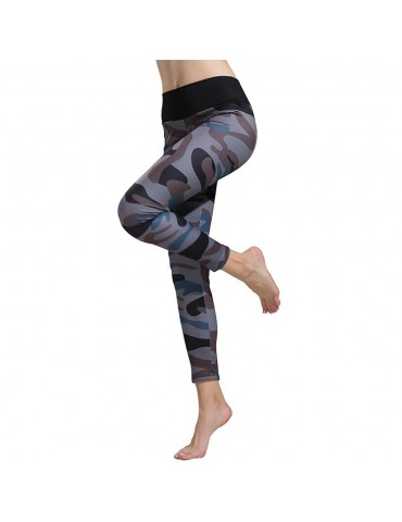 CK2231 Women Camouflage Yoga Pants High Waist Leggings Size L - Dark Gray