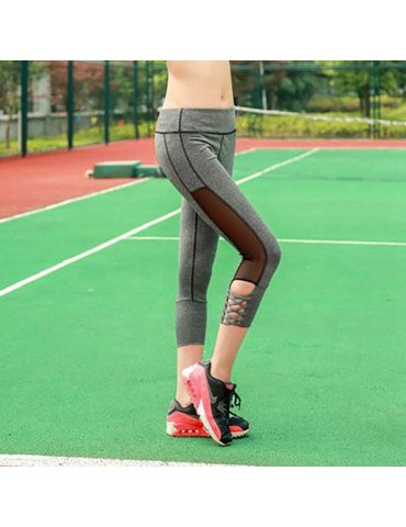 QK2126 Women Yoga Pants Cross Band Seven Point Leggings Trousers Size L - Gray