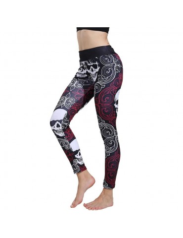 CK2241 Women Skeleton Pattern Yoga Pants High-waist Leggings Size L - Fuchsia