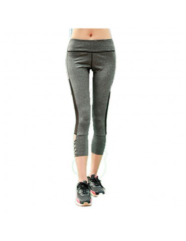 QK2126 Women Yoga Pants Cross Band Seven Point Leggings Trousers Size XL - Gray