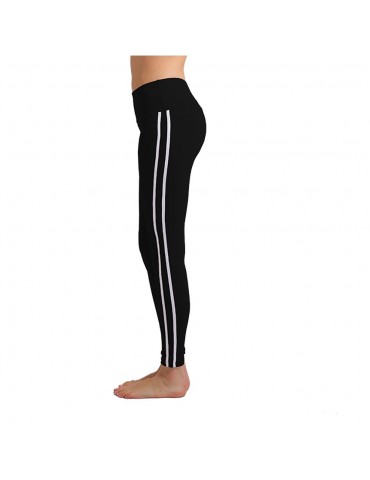 CK2177 Women Strip Yoga Pants High-waist Leggings Size S - Black