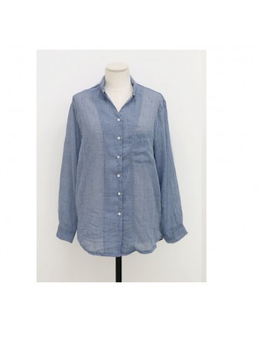 New Fashion Women Cotton Long Sleeved Solid Casual Loose Shirt Size M - Blue