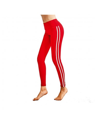 CK2177 Women Strip Yoga Pants High-waist Leggings Size M - Red