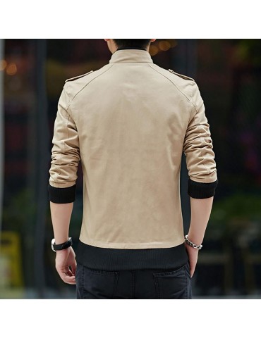 CA9801 Men's Autumn Winter Classic Casual Jacket (Lapel Grid Long Sleeve Polyester Jacket Size M) - Khaki