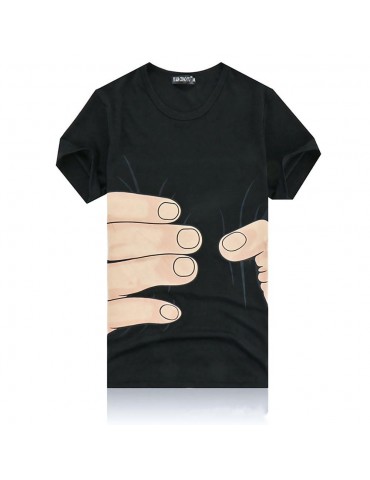 YJ01 Men 3D Printed T-shirt Short Sleeve Round Neck Tops Size XXL - Black