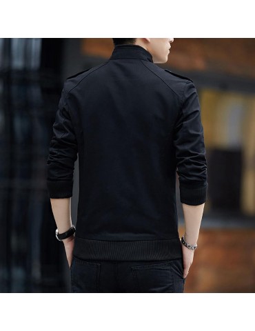 CA9801 Men's Autumn Winter Classic Casual Jacket (Lapel Grid Long Sleeve Polyester Jacket Size M) - Black