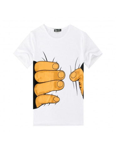 YJ01 Men 3D Printed T-shirt Short Sleeve Round Neck Tops Size XXL - White