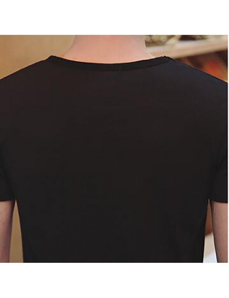 Men's Basic V-neck Short Sleeve T-shirt (Personality Tee Cultivating Size L) - Black