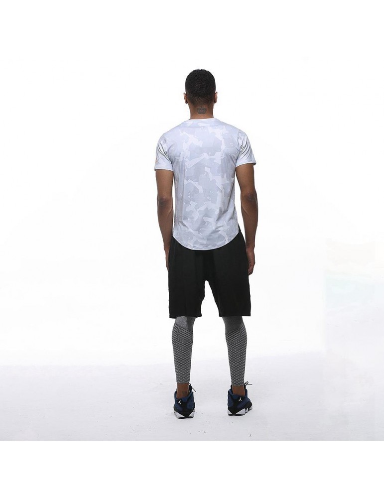 AK22 Men Fitness Sports Round Neck Tops Short Sleeve T-shirts Size L - Grey