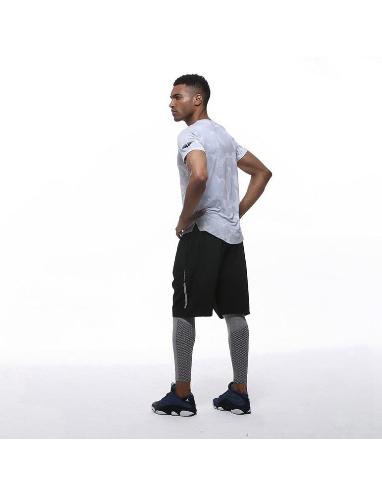 AK22 Men Fitness Sports Round Neck Tops Short Sleeve T-shirts Size L - Grey