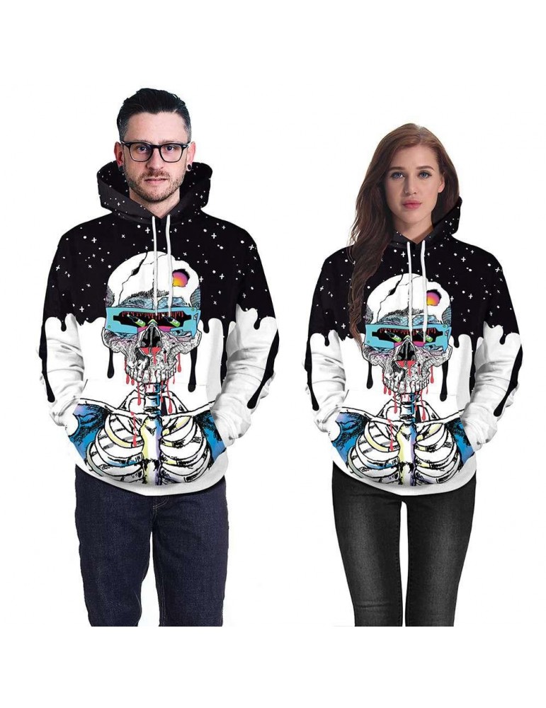 3D Digital Printed Halloween Series Skeleton Pattern Unisex Long Sleeve Pullover Hoodie Size XL - Multi-color