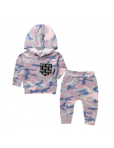 HZ50067 Kids Boys Girls Camouflage Pattern Two-piece Set (Long-sleeve Hoodie + Casual Pants Size 100) - Multicolor