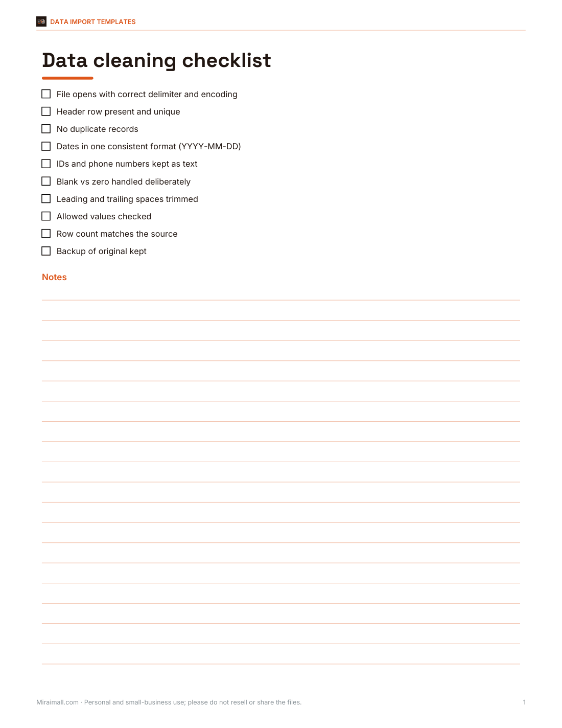 Preview of the first page of Cleaning checklist (PDF/DOCX)